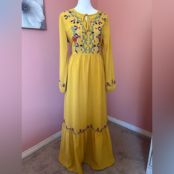 Orange Creek prairie cottage folklore floral embroidered boho peasant maxi NWT M - Picture 1 of 12